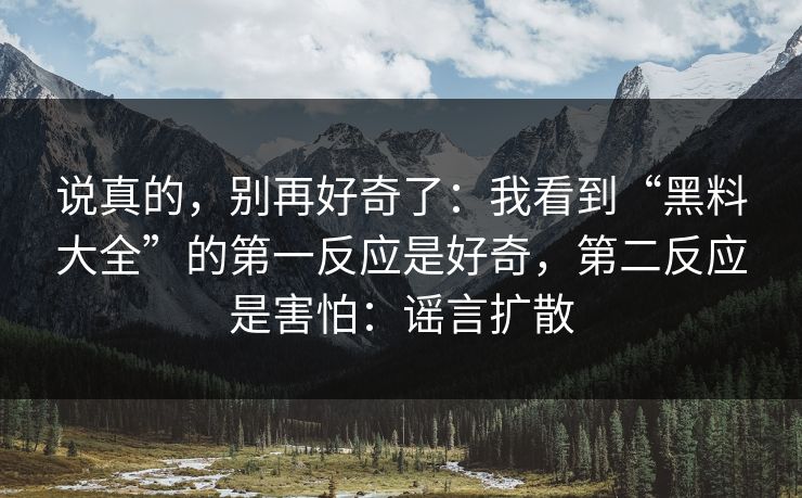 说真的，别再好奇了：我看到“黑料大全”的第一反应是好奇，第二反应是害怕：谣言扩散