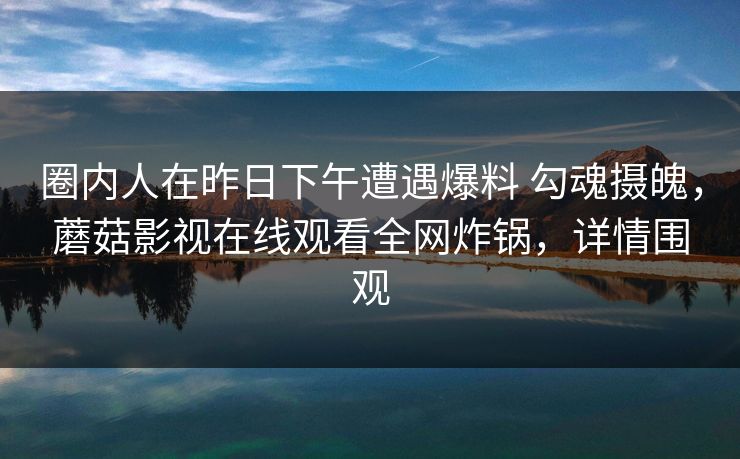 圈内人在昨日下午遭遇爆料 勾魂摄魄，蘑菇影视在线观看全网炸锅，详情围观